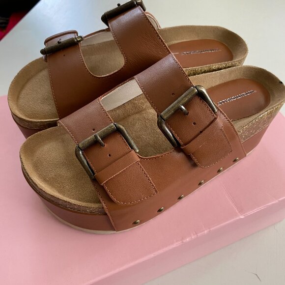 NIB Free People Cooper-2 Leather Platform Slip On Sandal Chestnut Brown EU 37 - Picture 3 of 8